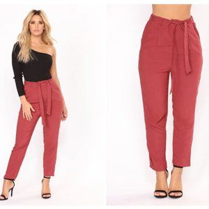 Work It Waist Tie Pants - Marsala